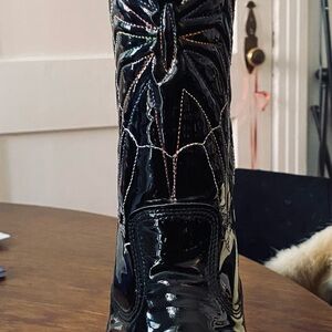 Black Western Boots with Silver Web Design